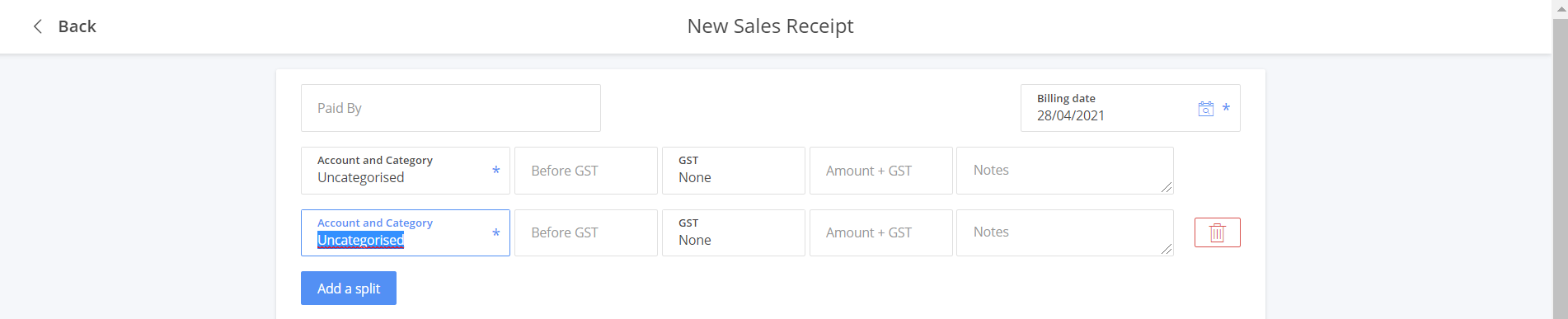 Create Sales Receipt, Help